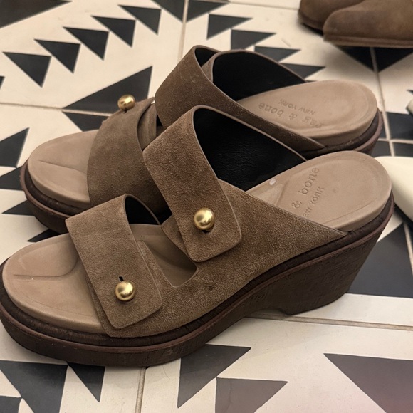 rag & bone Shoes - rag & bone Tan Suede Stud-Accent Wedge Sandals